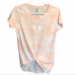 Peach tie dye shirt juniors size L. Flower detail